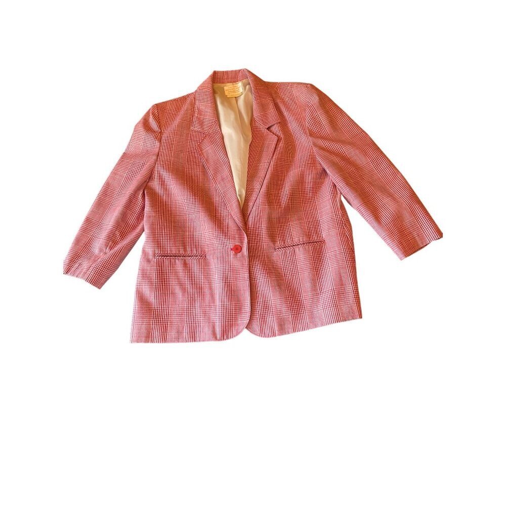 Vintage Country Sophisticates Pink & White Checkered‎ Blazer Size 18